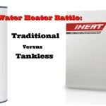 A traditional water heater and a tankless water heater